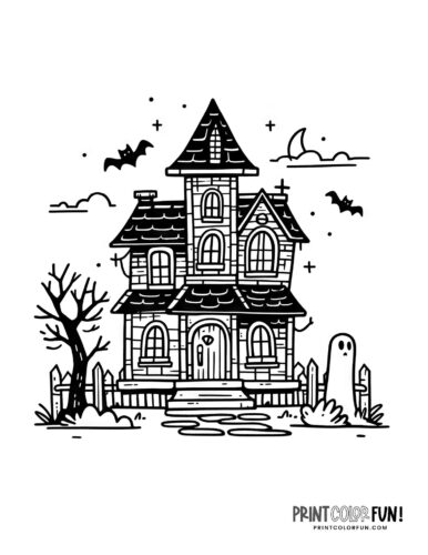 Classic haunted house coloring page - PrintColorFun com (3)