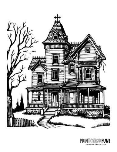 Classic haunted house coloring page - PrintColorFun com (5)