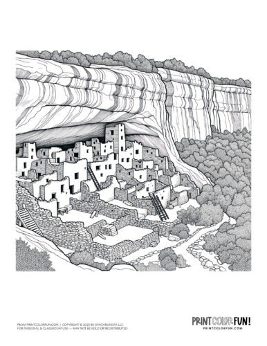 Cliff Palace, Mesa Verde coloring page coloring clipart from PrintColorFun com