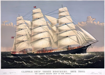 Clipper ship Three Brothers - Currier and Ives, 1875