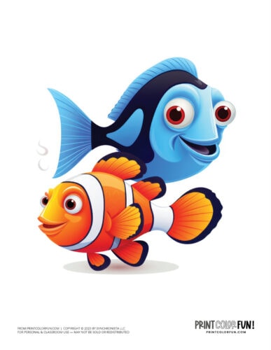 Clownfish and blue tang color clipart from PrintColorFun com (3)