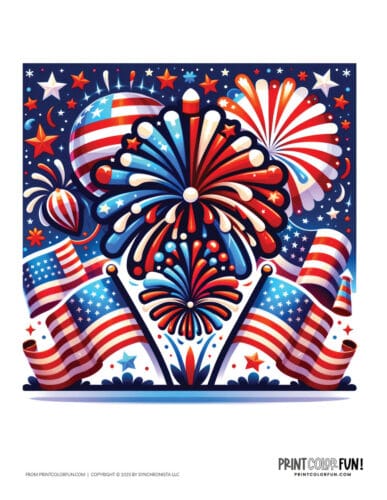 Color 4th of July clip art illustrations from PrintColorFun com 2
