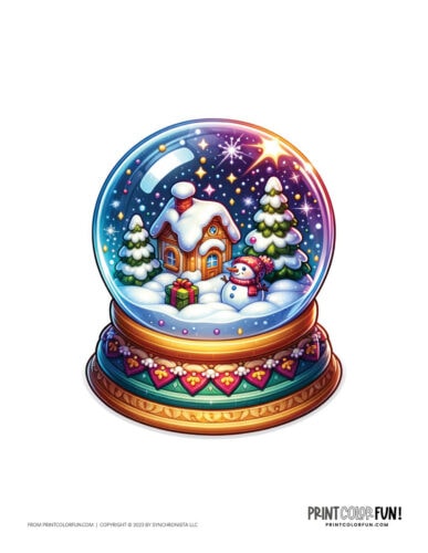 Color Christmas snow globe clip art illustrations from PrintColorFun com 3