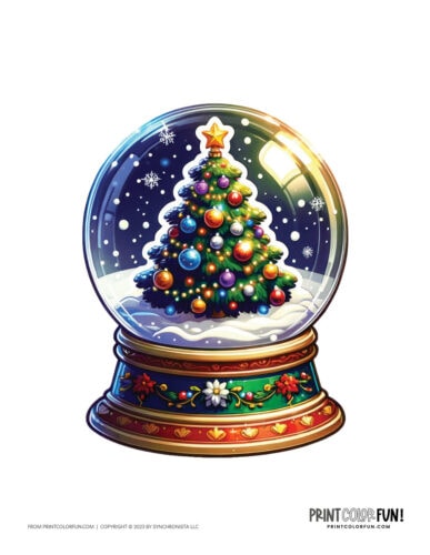 Color Christmas snow globe clip art illustrations from PrintColorFun com 5