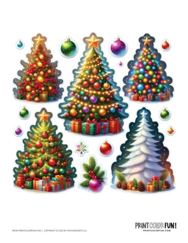 Color Christmas tree clip art illustrations from PrintColorFun com 1