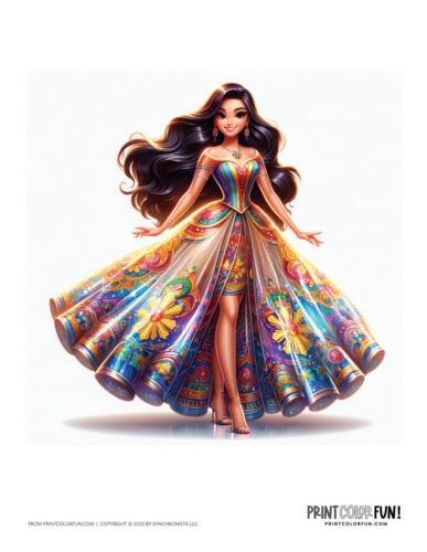 Color animated movie-style princess clip art illustration - PrintColorFun com 04