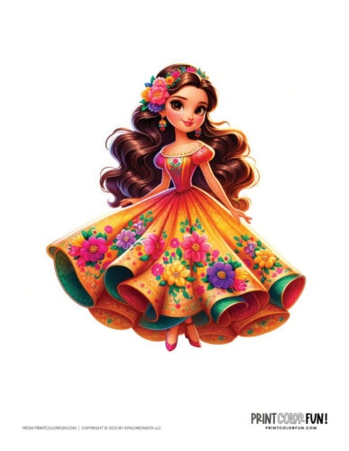 Color animated movie-style princess clip art illustration - PrintColorFun com 05