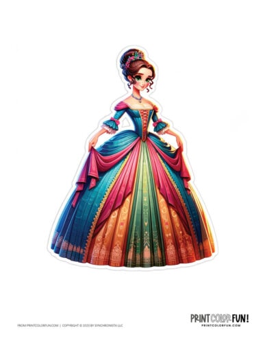 Color animated movie-style princess clip art illustration - PrintColorFun com 06