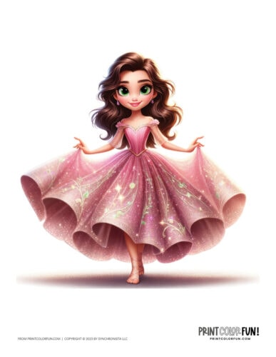 Color animated movie-style princess clip art illustration - PrintColorFun com 07