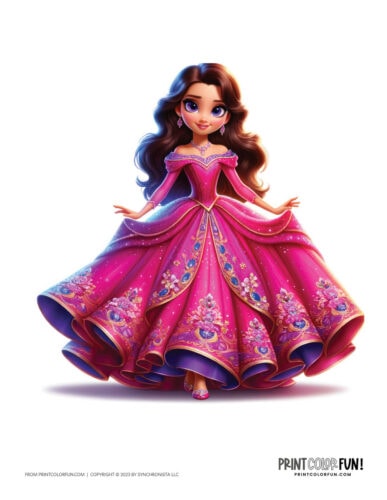 Color animated movie-style princess clip art illustration - PrintColorFun com 11