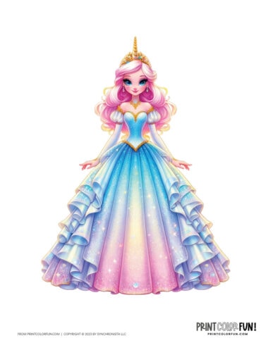 Color animated movie-style princess clip art illustration - PrintColorFun com 13