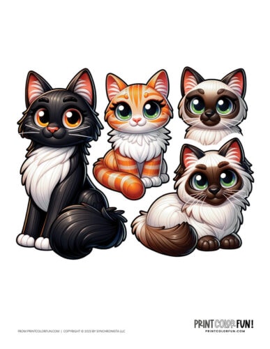 Color cat clip art illustrations from PrintColorFun com 1