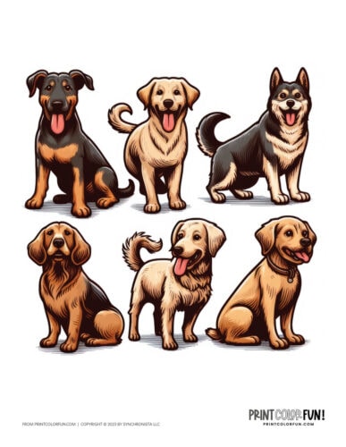 Color dog clip art illustrations from PrintColorFun com