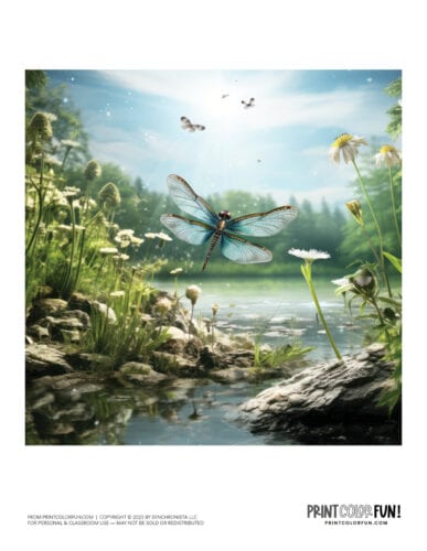 Color dragonfly scene clipart from PrintColorFun com (4)