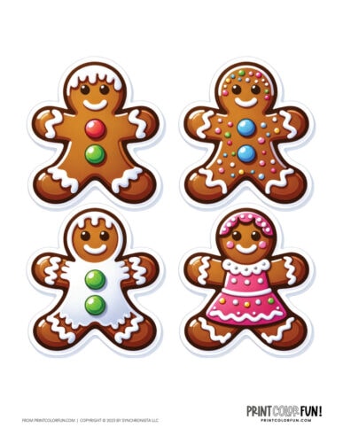 Color gingerbread man clip art illustrations from PrintColorFun com 1
