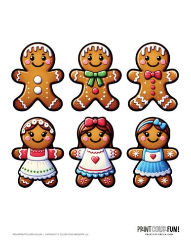 Color gingerbread man clip art illustrations from PrintColorFun com 2