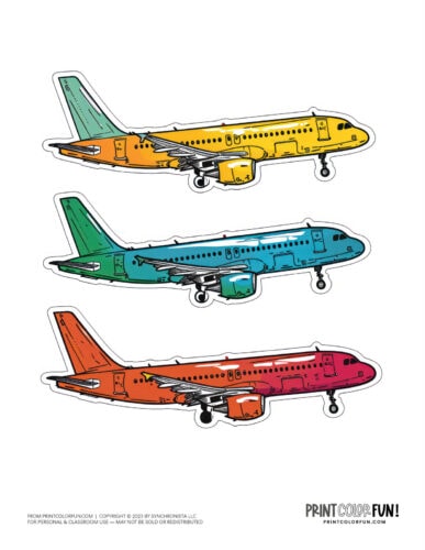 Color jet plane drawings - airplane clipart from PrintColorFun com (1)