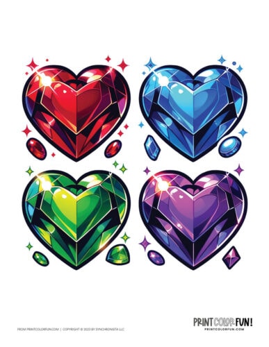 Color jewel heart clip art illustrations from PrintColorFun com