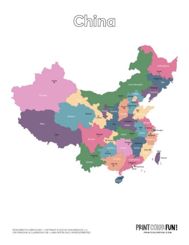 Color map of China clipart drawing from PrintColorFun com (3)