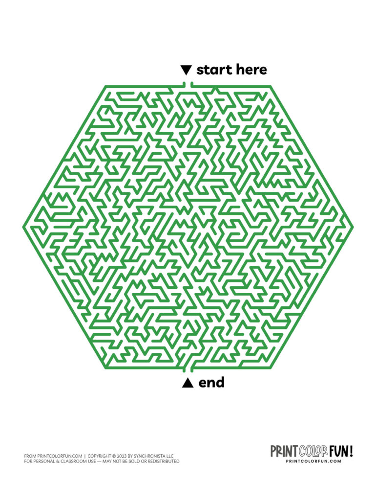 Medium maze difficulty: 18 intermediate skill printable mazes to solve, at PrintColorFun.com