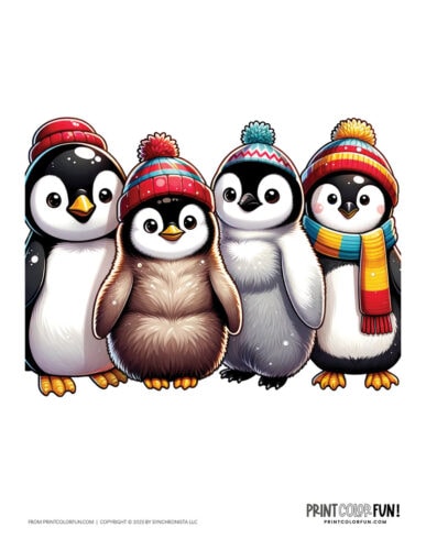 Color penguin clip art illustrations from PrintColorFun com 1