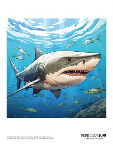 Color shark clipart drawings from PrintColorFun com (1)