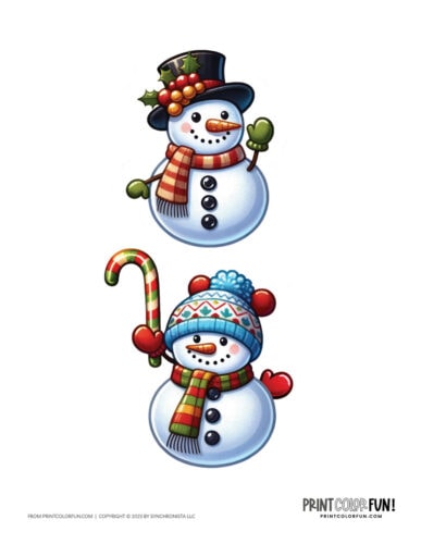 Color snowman clip art illustrations from PrintColorFun com 1