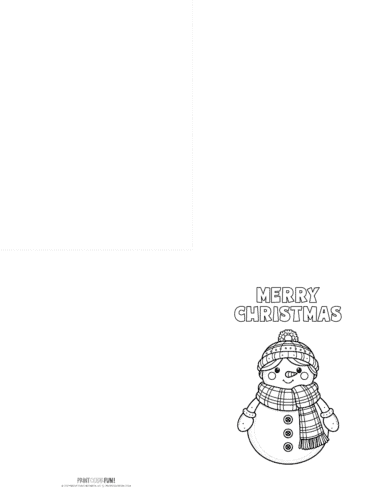 Color your own - Merry Christmas - snow woman printable Christmas card from PrintColorFun com