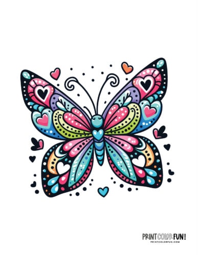 Colorful butterfly decorated with hearts - PrintColorFun com