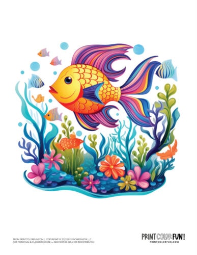 Colorful cartoon fish clipart drawing from PrintColorFun com (08)