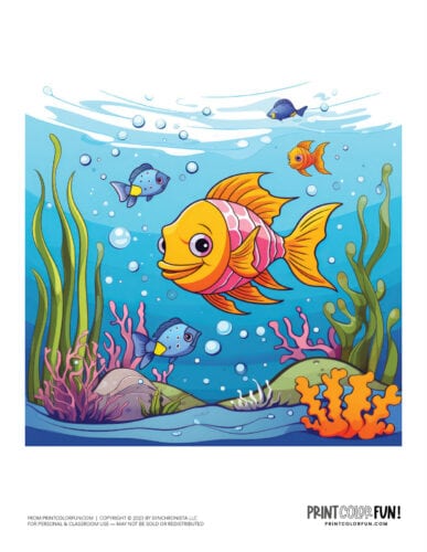 Colorful cartoon fish clipart drawing from PrintColorFun com (09)