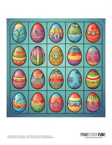 Colorful decorated Easter eggs clipart drawing from PrintColorFun com (01)