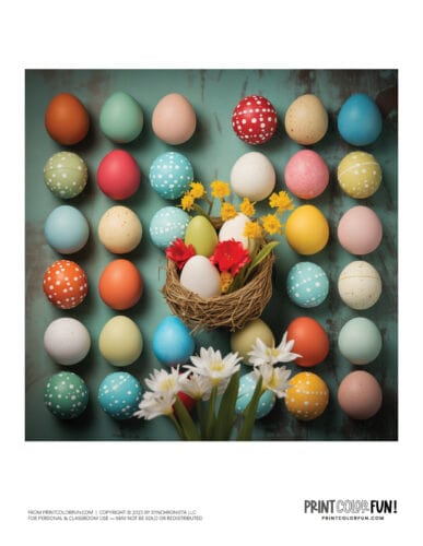 Colorful decorated Easter eggs clipart drawing from PrintColorFun com (07)