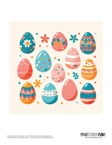 Colorful decorated Easter eggs clipart drawing from PrintColorFun com (11)
