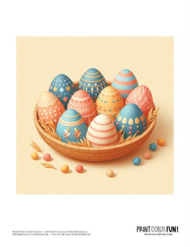 Colorful decorated Easter eggs clipart drawing from PrintColorFun com (12)