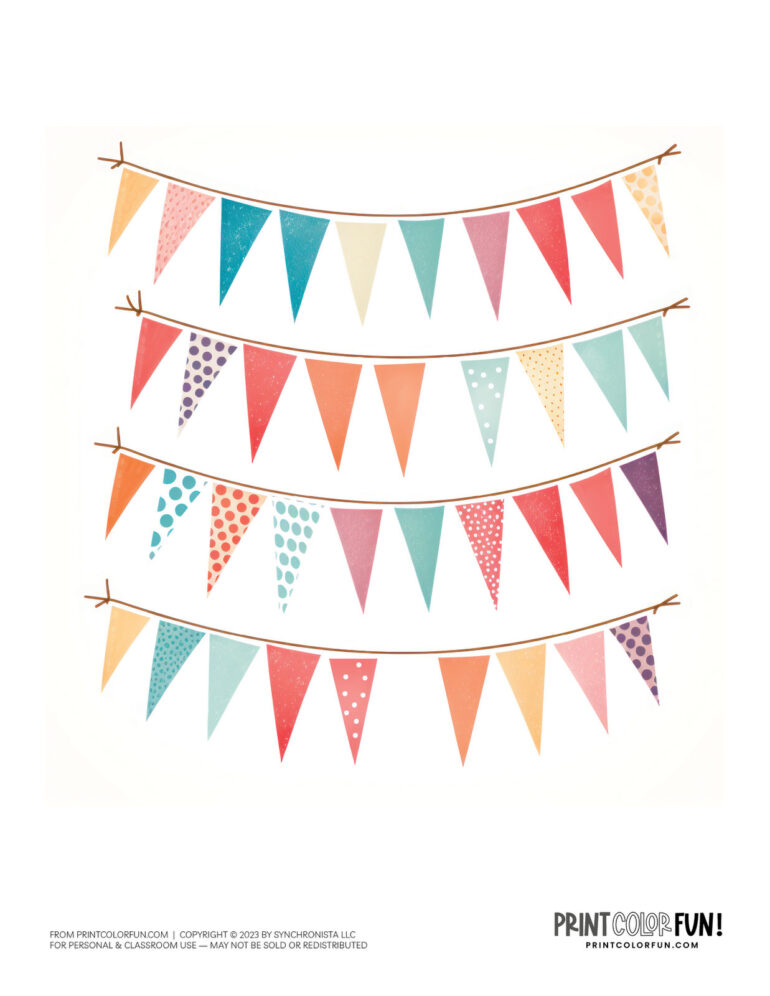 Free triangle flag clipart & pennant banners: 24 printable designs plus ...