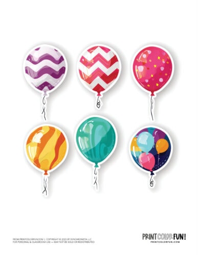 Colorful party balloons clipart stickers from PrintColorFun com (1)