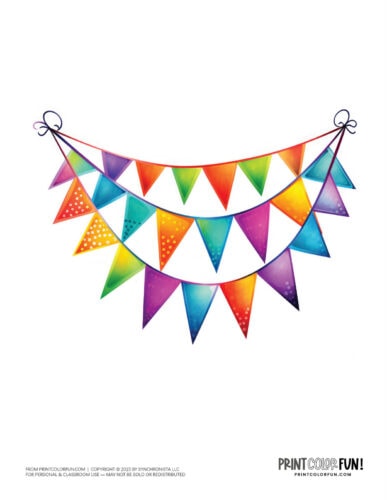 Colorful party flags hanging up printable from PrintColorFun com