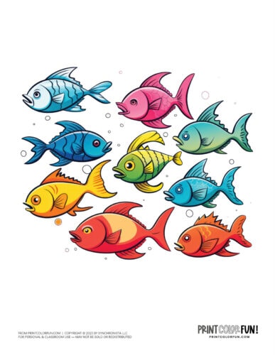 Colorful school of fish clipart from PrintColorFun com (11)