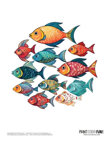 Colorful school of fish clipart from PrintColorFun com (12)