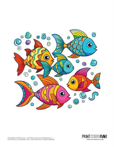 Colorful school of fish clipart from PrintColorFun com (5)
