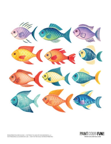 Colorful school of fish clipart from PrintColorFun com (6)