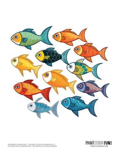 Colorful school of fish clipart from PrintColorFun com (9)