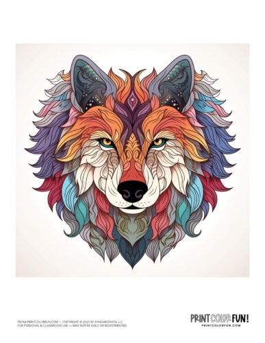 Colorful wolf clipart from PrintColorFun com (1)