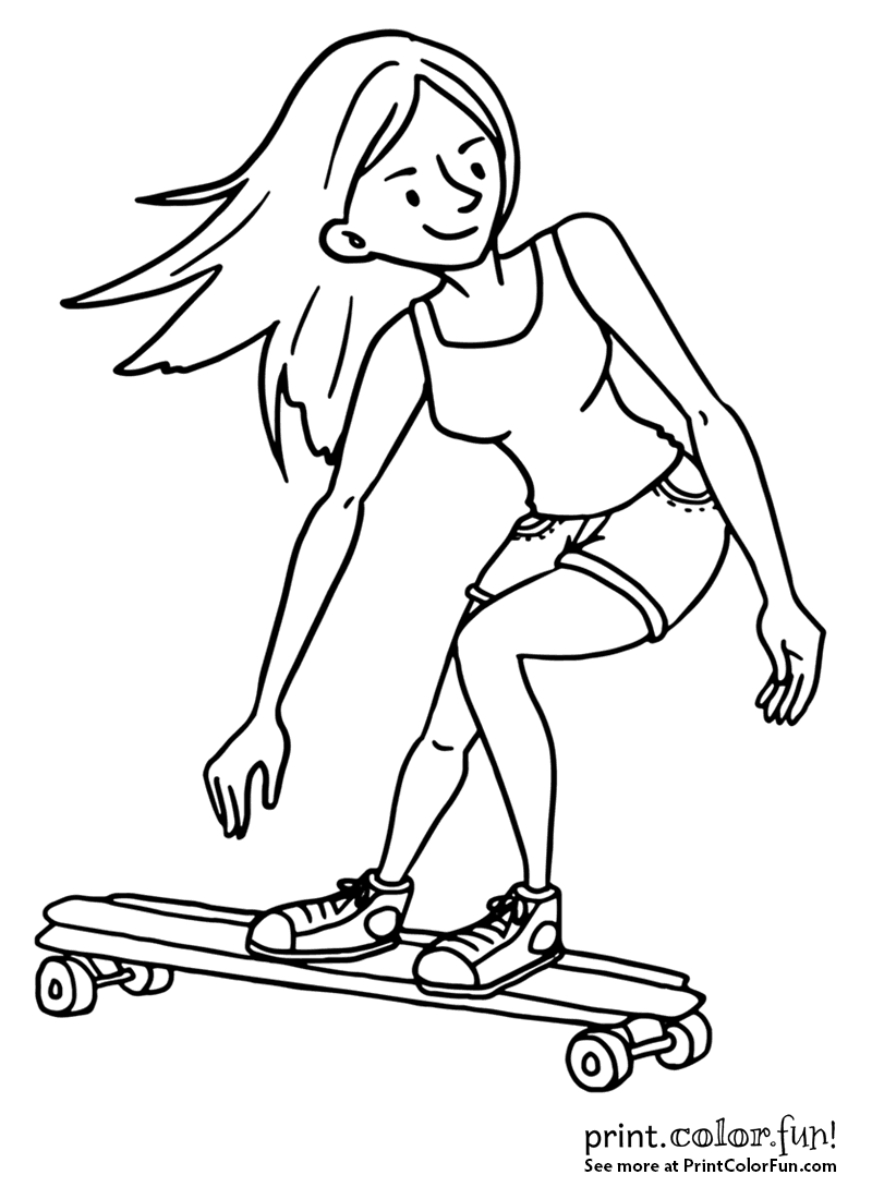 Cool girl on a skateboard - Print Color Fun!