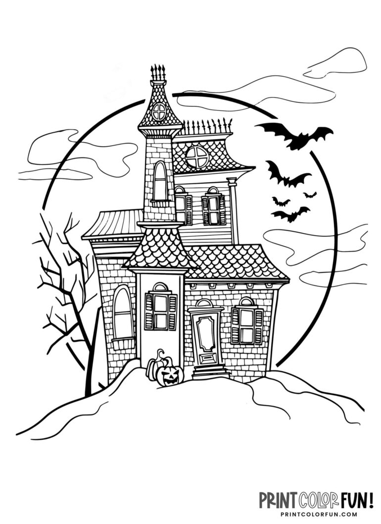 15 haunted house coloring pages + easy craft activities for Halloween ...