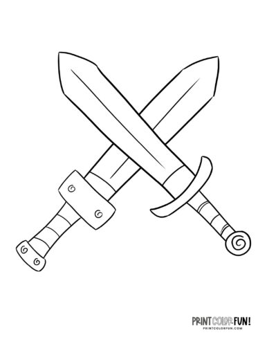 Crossed swords coloring page from PrintColorFun com
