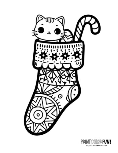 Cute Christmas stocking coloring page from PrintColorFun com
