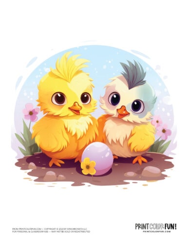 Cute Easter chicks clipart drawings from PrintColorFun com (01)