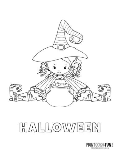 Cute Halloween witch girl with candy from PrintColorFun com